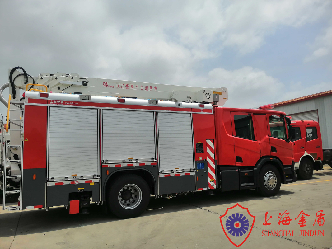 25m Boom 60m Spray Range Aerial Ladder Fire Truck With Stainless Steel Platform